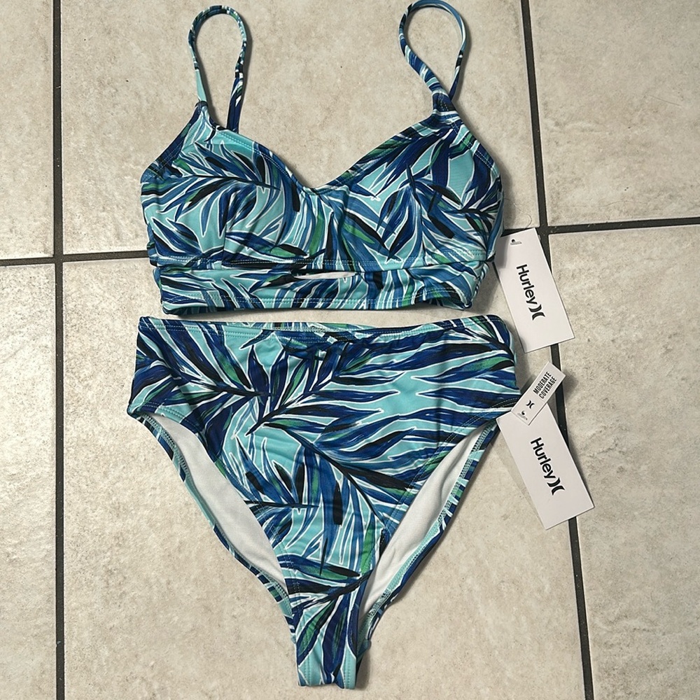 Hurley Blue & Teal Palm Print Two-Piece Swimsuit